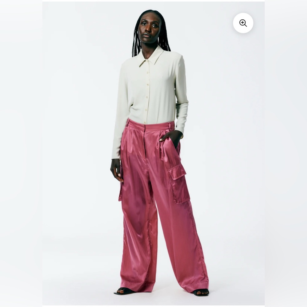 Tibi Shiny Nylon Pleated Stella Cargo Pant Rose 2